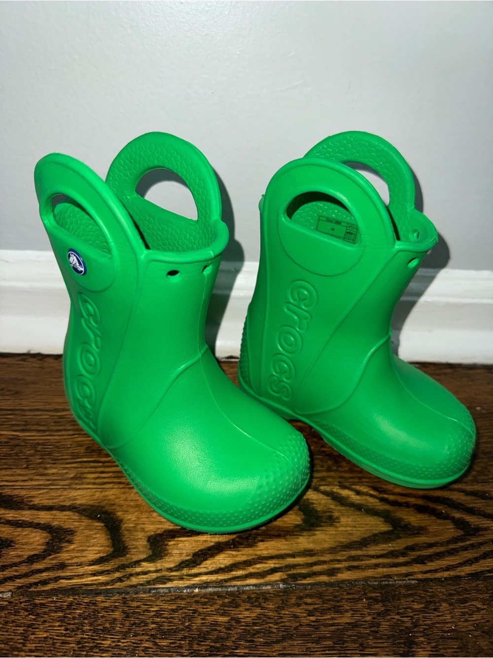 CROCS Kids Bright Green Pull-On Rain Boots with Handles